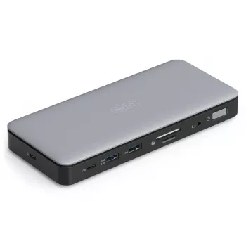 DIGITUS USB-C-telakointiasema, 11-porttinen - 2x HDMI / DP / 2x USB-A 3.2 Gen 2 / USB-C 3.2 Gen 2 / GbE / SD / MicroSD / DC-liitäntä - max. 150 wattia / 3,5 mm
