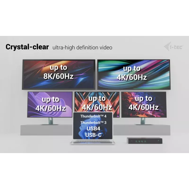 i-tec universaali 5x 4K/60Hz -näyttötelakointiasema + Power Delivery 100W