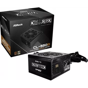 Virtalähde ASRock CL-550B Challenger 550W ATX, 20+4-Pin, 80 PLUS Bronze, 120 mm tuuletin, musta