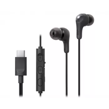Langalliset nappikuulokkeet mikrofonilla JVC HA-FR9UC, USB-C, 9,2 mm elementit, mikrofoni ja säätimet johdossa, 1,2 m johto, musta