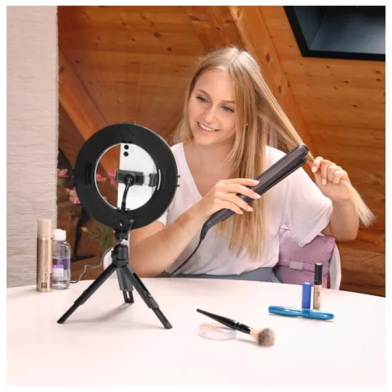 Hama SpotLight Smart 80 II LED-rengasvalo, älypuhelimen setti, minijalustalla