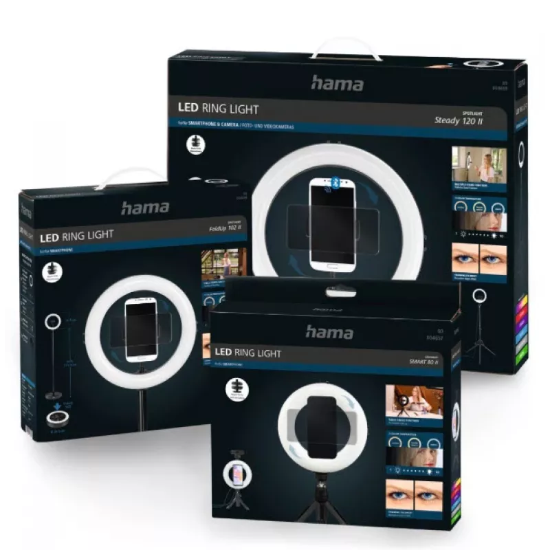 Hama SpotLight Smart 80 II LED-rengasvalo, älypuhelimen setti, minijalustalla