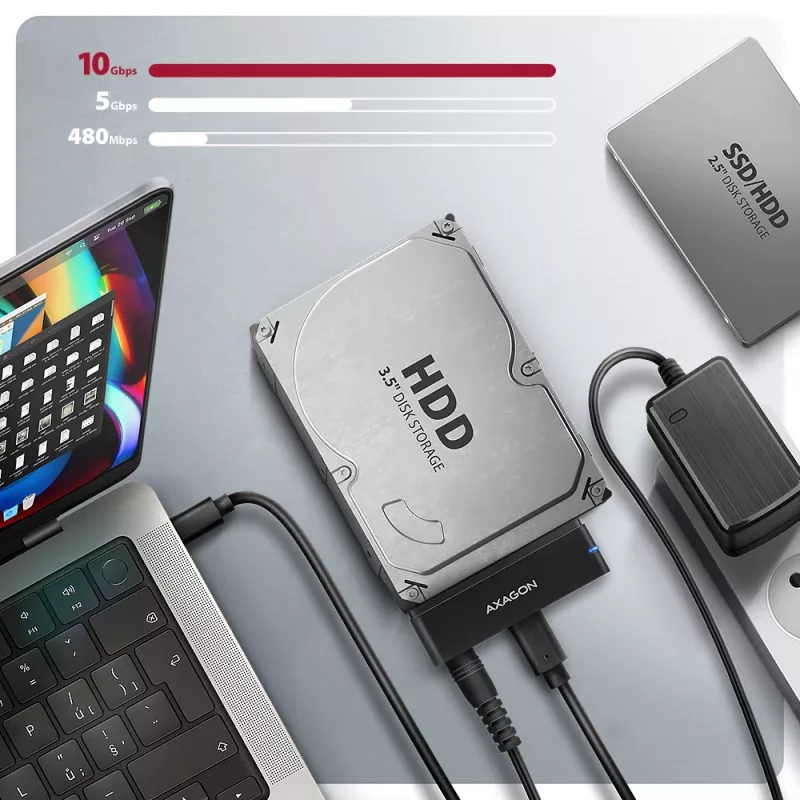 Axagon ADSA-FPX USB-C 10Gbps FAST PORT X sovitin 2,5 inch/3,5 inch SSD/HDD