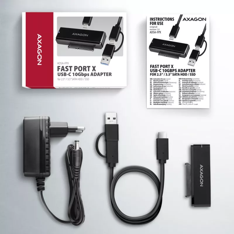 Axagon ADSA-FPX USB-C 10Gbps FAST PORT X sovitin 2,5 inch/3,5 inch SSD/HDD