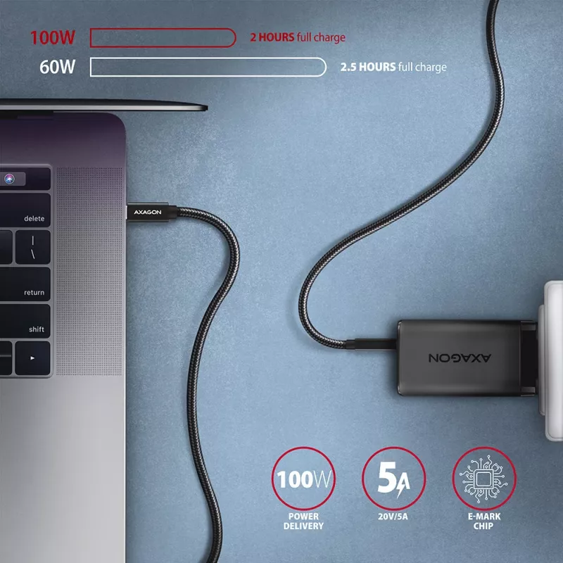 Axagon BUCM32-CM05AB SPEED+ USB-C <> USB 20Gbps/100W kaapeli 0,5 m