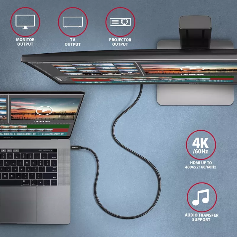 Axagon BUCM32-CM05AB SPEED+ USB-C <> USB 20Gbps/100W kaapeli 0,5 m