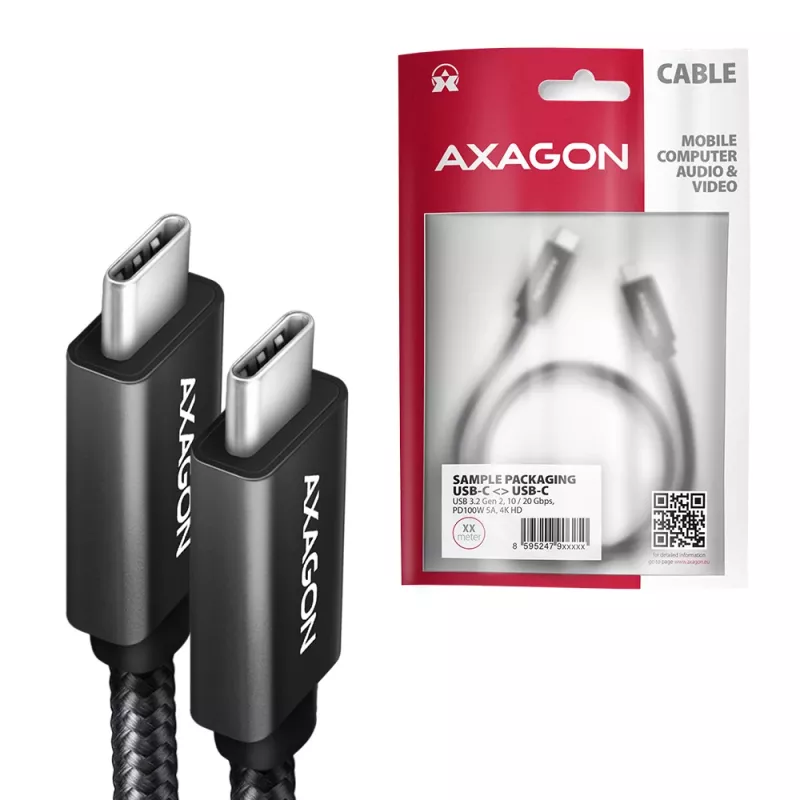 Axagon BUCM32-CM05AB SPEED+ USB-C <> USB 20Gbps/100W kaapeli 0,5 m