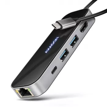 Axagon HMC-6GLN USB 5Gbps keskitin, 2x USB-A, USB-C, HDMI 4k/60Hz, RJ-45, PD 100W, USB-C-kaapeli