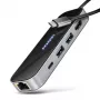 Axagon HMC-6GLN USB 5Gbps keskitin, 2x USB-A, USB-C, HDMI 4k/60Hz, RJ-45, PD 100W, USB-C-kaapeli