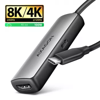 Axagon RVC-HI8KPD, USB-C -> HDMI 2.1 -adapteri, 8K/60Hz, 4K/144Hz, HDR10+, PD100W