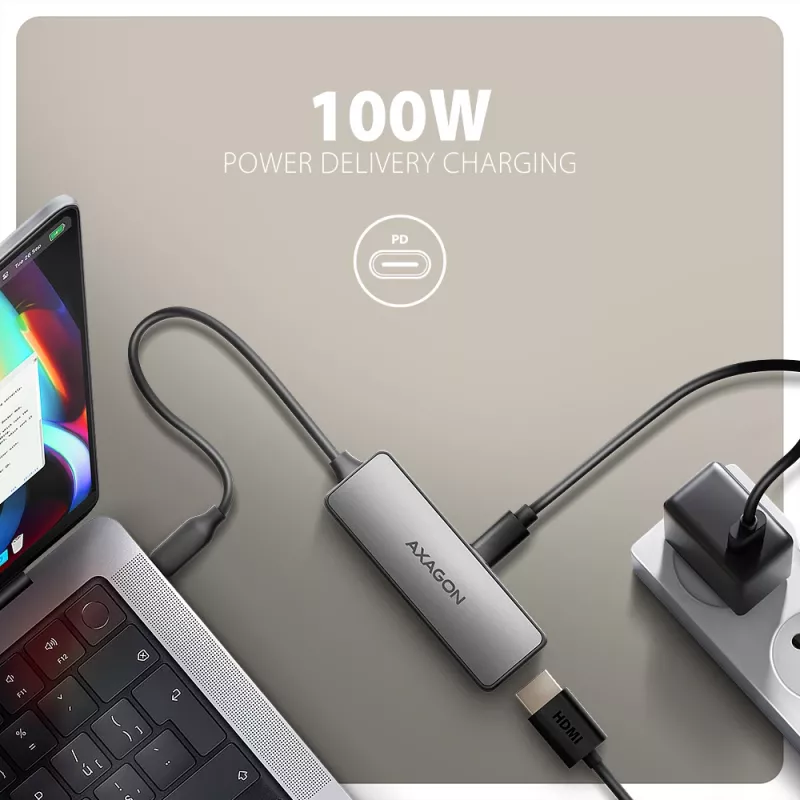 Axagon RVC-HI8KPD, USB-C -> HDMI 2.1 -adapteri, 8K/60Hz, 4K/144Hz, HDR10+, PD100W