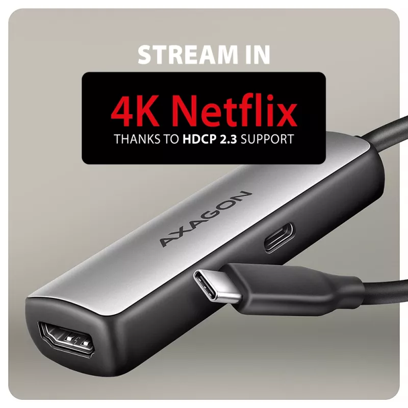 Axagon RVC-HI8KPD, USB-C -> HDMI 2.1 -adapteri, 8K/60Hz, 4K/144Hz, HDR10+, PD100W