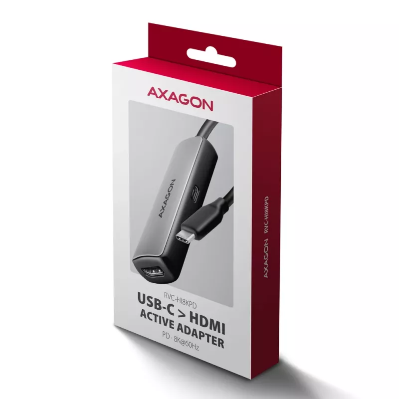 Axagon RVC-HI8KPD, USB-C -> HDMI 2.1 -adapteri, 8K/60Hz, 4K/144Hz, HDR10+, PD100W