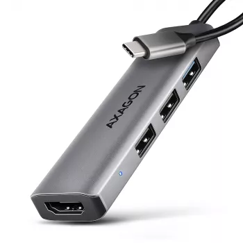 Axagon HMC-H3A USB 5Gbps -keskitin, 3x USB-A, HDMI 4k/30Hz, 15 cm USB-C-kaapeli