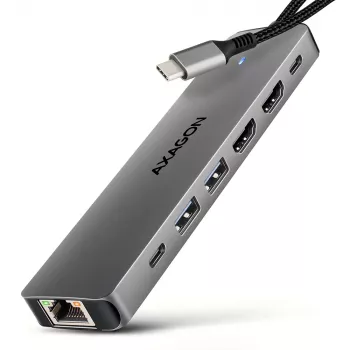Axagon HMC-7HX2 USB 5Gbps -keskitin, 2x USB-A, USB-C, 2x HDMI 4K/60Hz, RJ-45, PD 100W