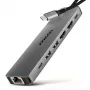 Axagon HMC-7HX2 USB 5Gbps -keskitin, 2x USB-A, USB-C, 2x HDMI 4K/60Hz, RJ-45, PD 100W