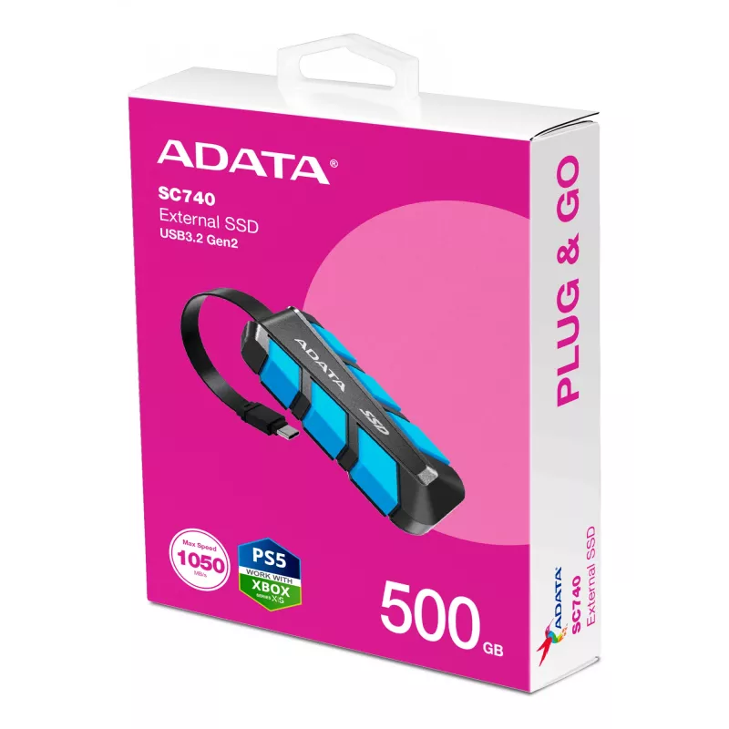ADATA SC740 500 GB USB Type-C 3.2 Gen 2 (3.1 Gen 2) musta, sininen