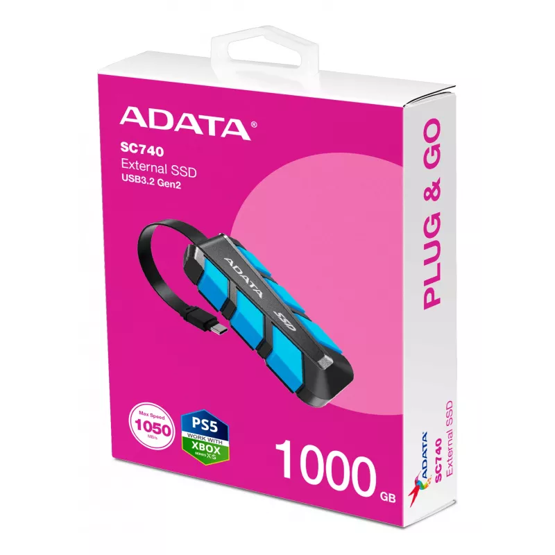 ADATA SC740 1 TB USB Type-C 3.2 Gen 2 (3.1 Gen 2) musta, sininen