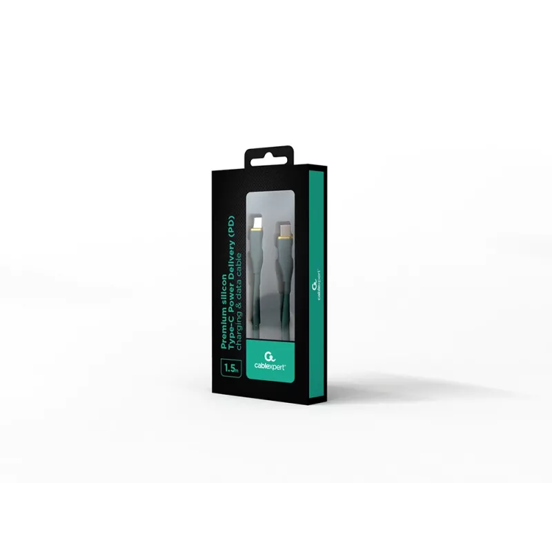 GEMBIRD USB Type-C Power Delivery (PD) 60W -lataus- ja datasilikoonikaapeli, 1,5 m Midnight Green