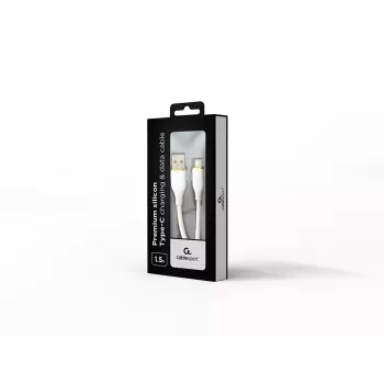 GEMBIRD Premium-silikoni Type-C USB -lataus- ja datakaapeli, 1,5 m – valkoinen