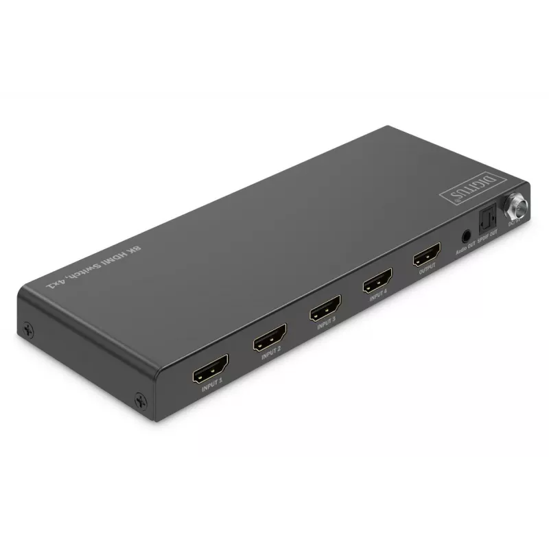 DIGITUS 4x1 HDMI-kytkin - 8K/60Hz (4:4:4), Toslink, stereo, EDID-ohjaus