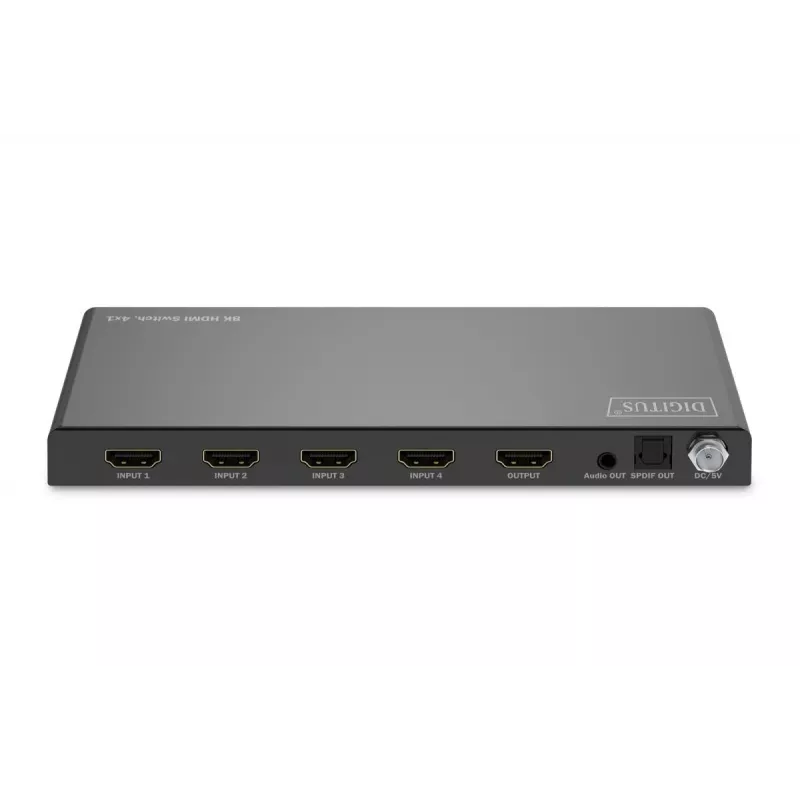 DIGITUS 4x1 HDMI-kytkin - 8K/60Hz (4:4:4), Toslink, stereo, EDID-ohjaus