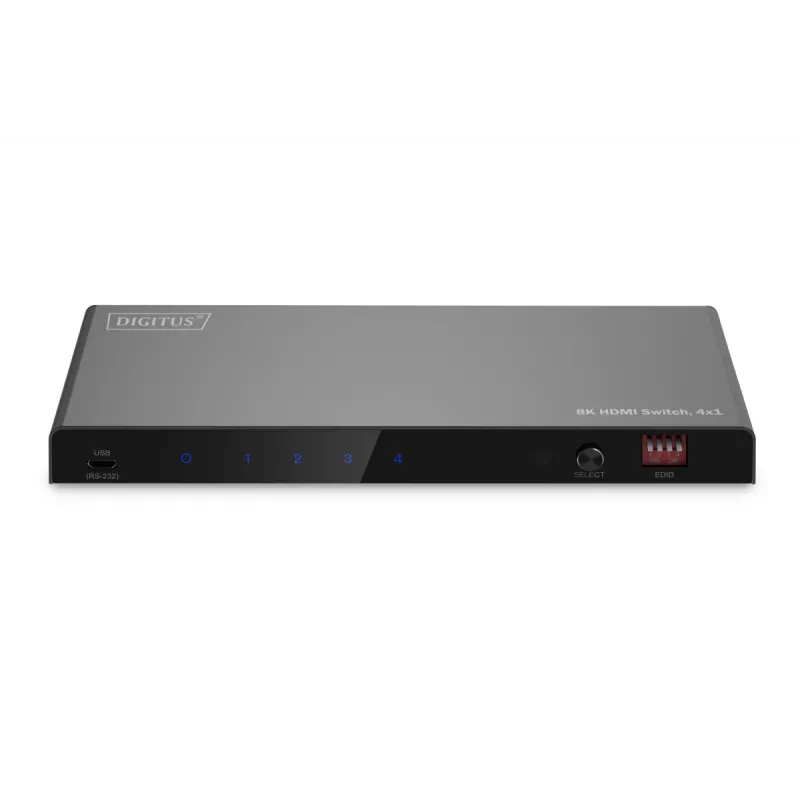 DIGITUS 4x1 HDMI-kytkin - 8K/60Hz (4:4:4), Toslink, stereo, EDID-ohjaus