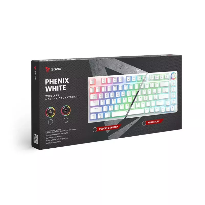 Pelinäppäimistö Savio Phenix WHITE GAT keltainen USB Bluetooth QWERTY