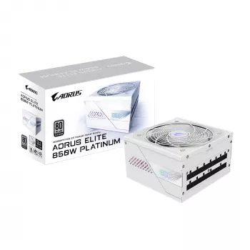 Virtalähde GIGABYTE AORUS ELITE P850W 850W ATX 80 PLUS Platinum täysmodulaarinen valkoinen 120mm tuuletin
