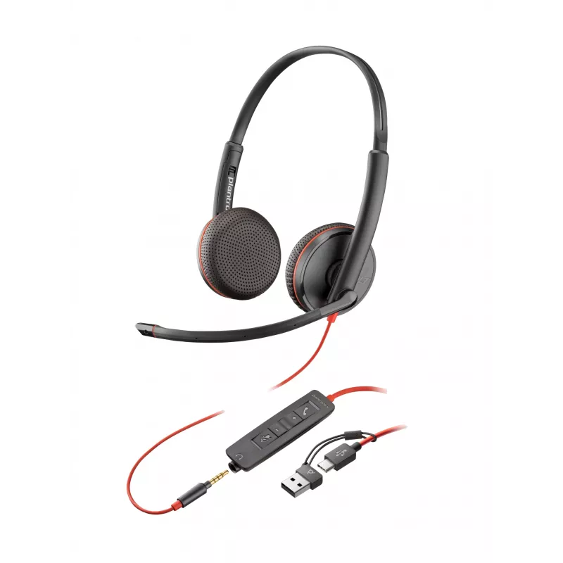 HP Poly Blackwire 3225 stereo-USB-C-kuulokkeet +3,5 mm liitin +USB-C/A-sovitin (Bulk)