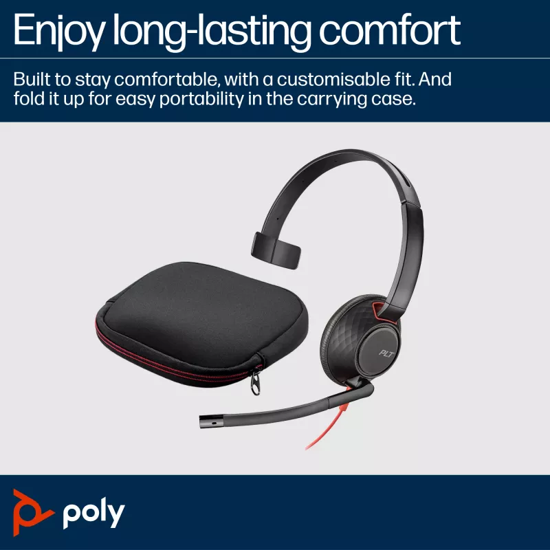 HP Poly Blackwire 5210 monauralinen USB-C-kuulokemikrofoni + 3,5 mm pistoke + USB-C/A-sovitin