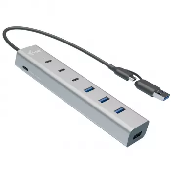 i-tec USB-C/USB-A-latausmetalli-HUB 7 porttia (3x USB-C, 4x USB-A)