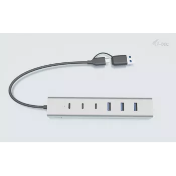 i-tec USB-C/USB-A-latausmetalli-HUB 7 porttia (3x USB-C, 4x USB-A)