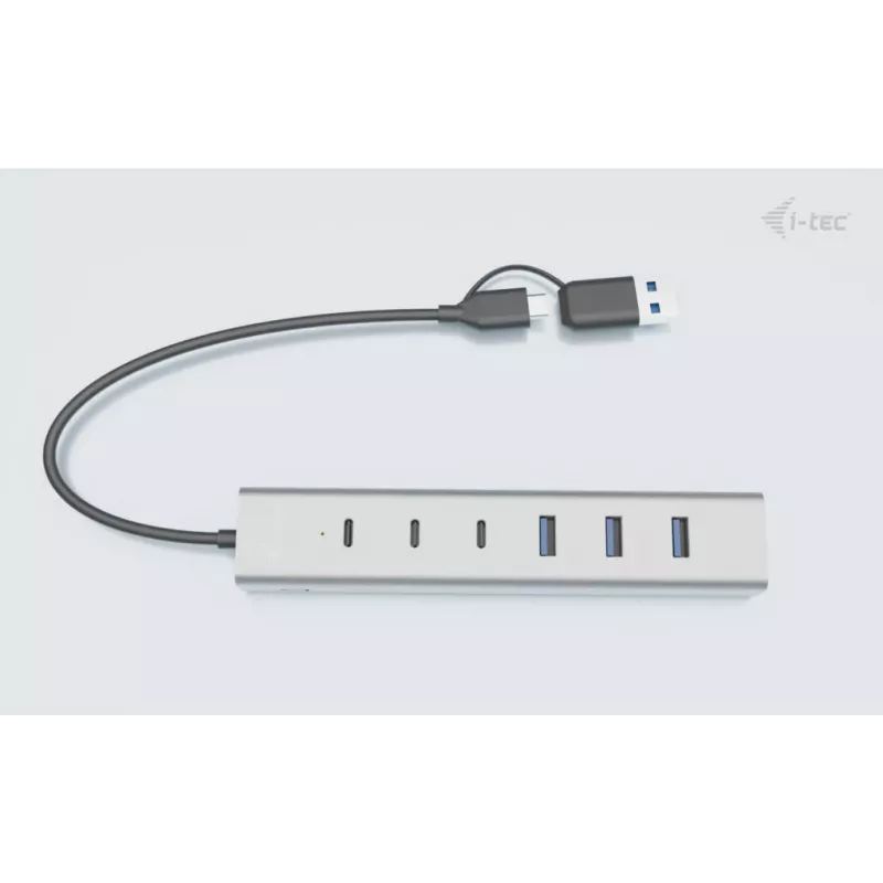 i-tec USB-C/USB-A-latausmetalli-HUB 7 porttia (3x USB-C, 4x USB-A)