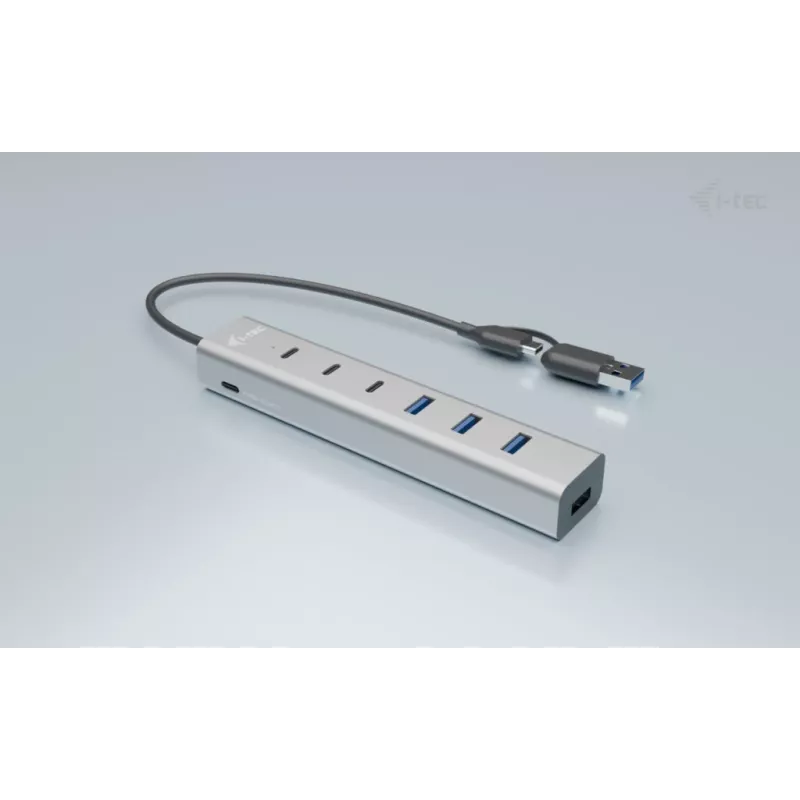 i-tec USB-C/USB-A-latausmetalli-HUB 7 porttia (3x USB-C, 4x USB-A)
