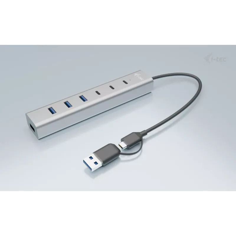 i-tec USB-C/USB-A-latausmetalli-HUB 7 porttia (3x USB-C, 4x USB-A)