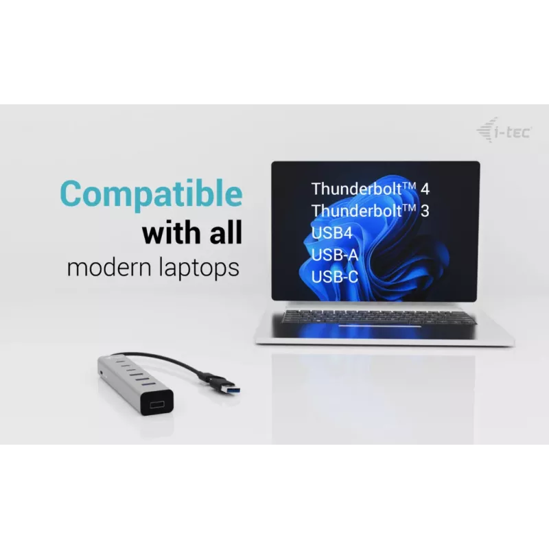 i-tec USB-C/USB-A-latausmetalli-HUB 7 porttia (3x USB-C, 4x USB-A)