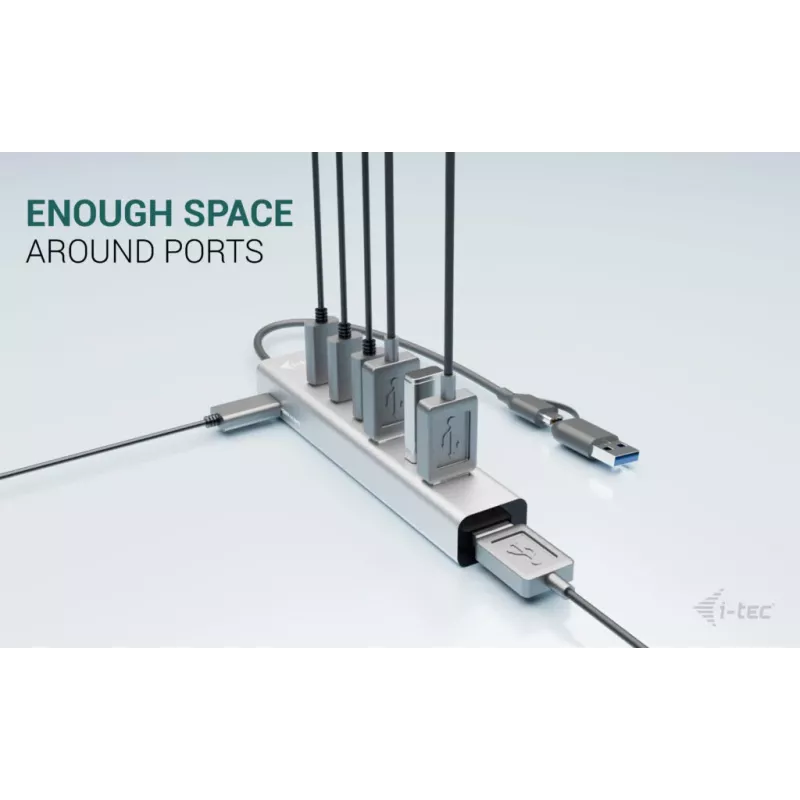 i-tec USB-C/USB-A-latausmetalli-HUB 7 porttia (3x USB-C, 4x USB-A)