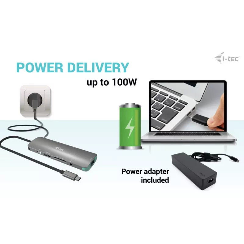 i-tec USB-C Metal Nano -telakointiasema 4K HDMI LAN Power Delivery 100 W + yleislaturi 100 W