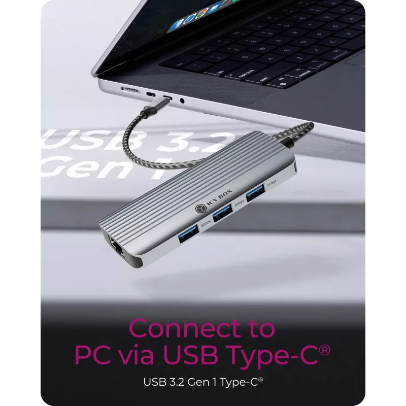 ICY BOX IB-DK4034a-CPD johdollinen USB 3.2 Gen 1 (3.1 Gen 1) Type-C alumiini, hopea