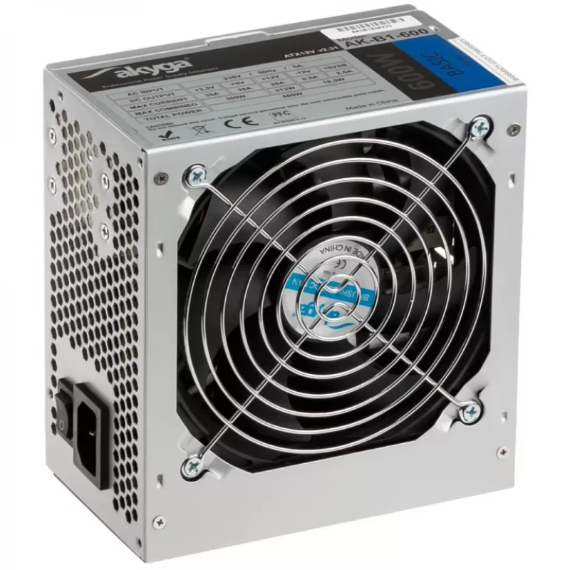 Akyga Basic AK-B1-600 ATX-virtalähde 600 W, 120 mm:n tuuletin, passiivinen PFC, harmaa