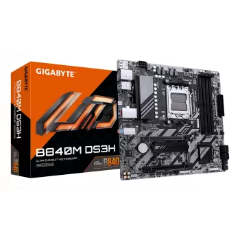 GIGABYTE B840M DS3H emolevy - AMD Ryzen 9000 -suorittimet, 8+2+2 vaihe VRM, jopa 8200 MHz DDR5, 2x PCIe 4.0 M.2, 2,5 GbE LAN, USB 3.2 Gen 1