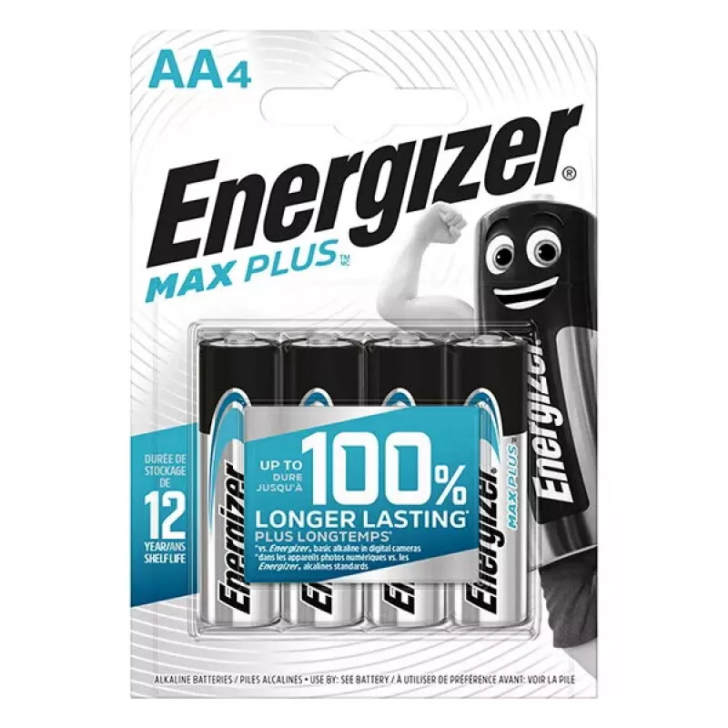 Kertakäyttöparisto Energizer Max Plus AA, alkaline, 1,5 V, suuri kapasiteetti, 4 kpl, blisteri