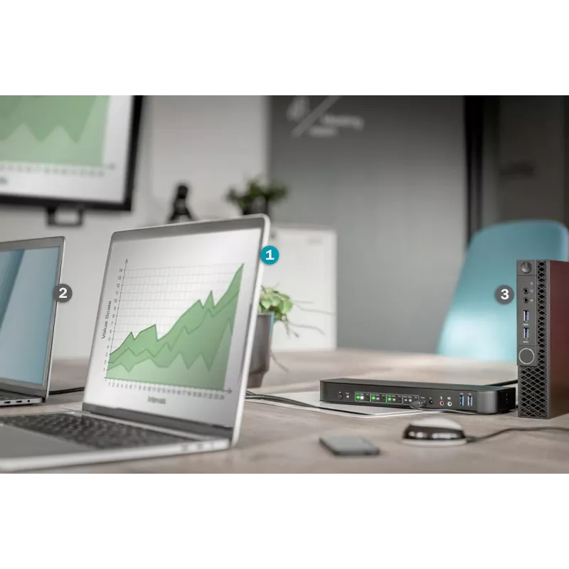 DIGITUS KVM-kytkin 4x1 DP DP/HDMI Out USB 4Kx2K 60Hz