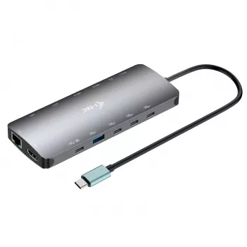 i-tec Metal USB-C Nano 3x Display Dock, 2x HDMI 1x USB-C Video Power Delivery 140W + yleislaturi 140 W