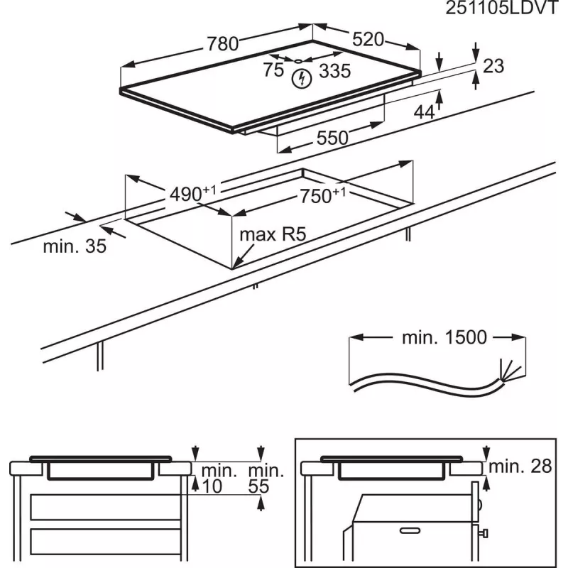 Induktioliesi Electrolux Serie 700 EIS82453, 4 aluetta 80 cm, musta lasi, Touch- & Scrollbar-ohjaus