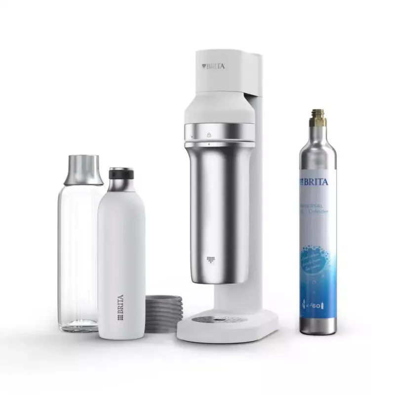 Soodavesilaite BRITA Carbonator 1046730 valkoinen — kompakti pöytähiilihapotin 2 pullolla (231×126×443 mm)