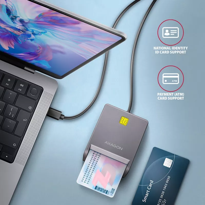 Kortinlukija Axagon CRE-SM3TC USB 2.0 Type-C harmaa SmartMedia