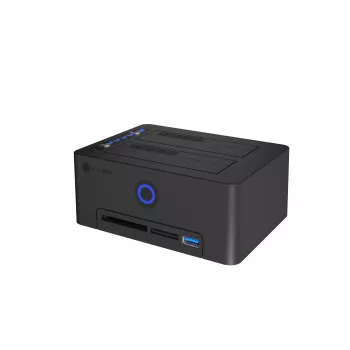 ICY BOX IB-1233CL-CR 2-paikkainen 2,5/3,5 tuuman SSD/HDD-telakointi- ja kloonausasema, CF/SD-kortinlukija, USB-A-keskitin, USB 3.2 Gen 1, musta
