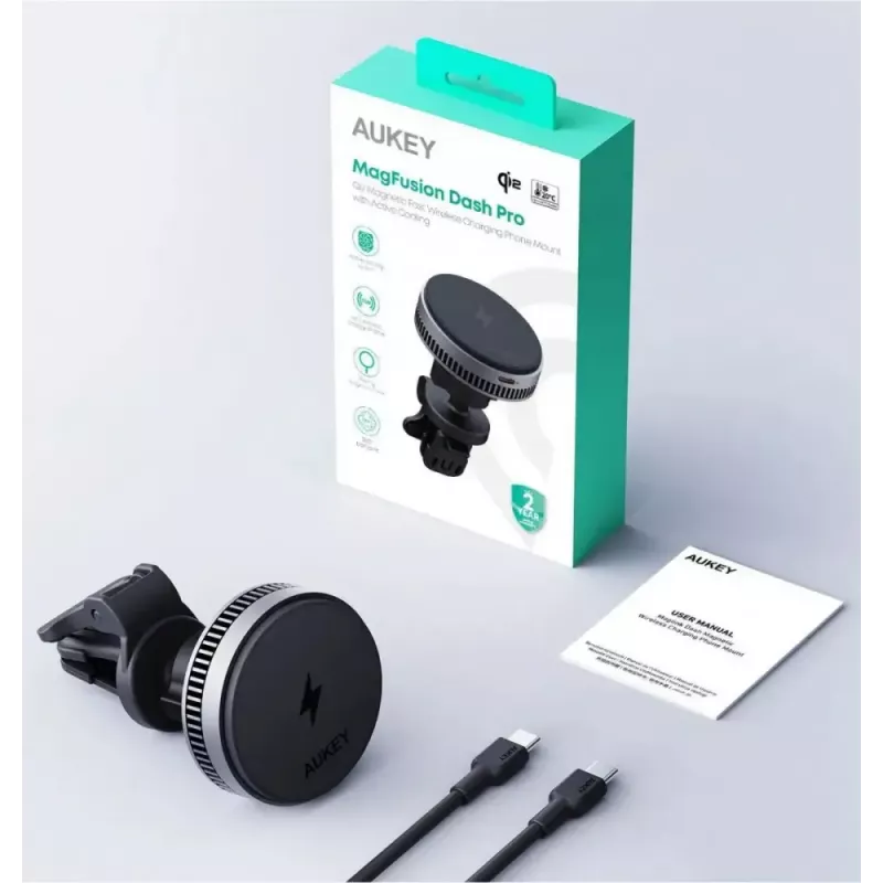Aukey Mag Fusion Dash Pro HD-MC13A Qi2 15 W langaton autolaturi telineellä ja jäähdytyksellä